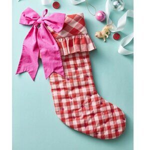 Anthropologie Gingham Bow Stocking NEW Red Pink Christmas Holiday Cottagecore